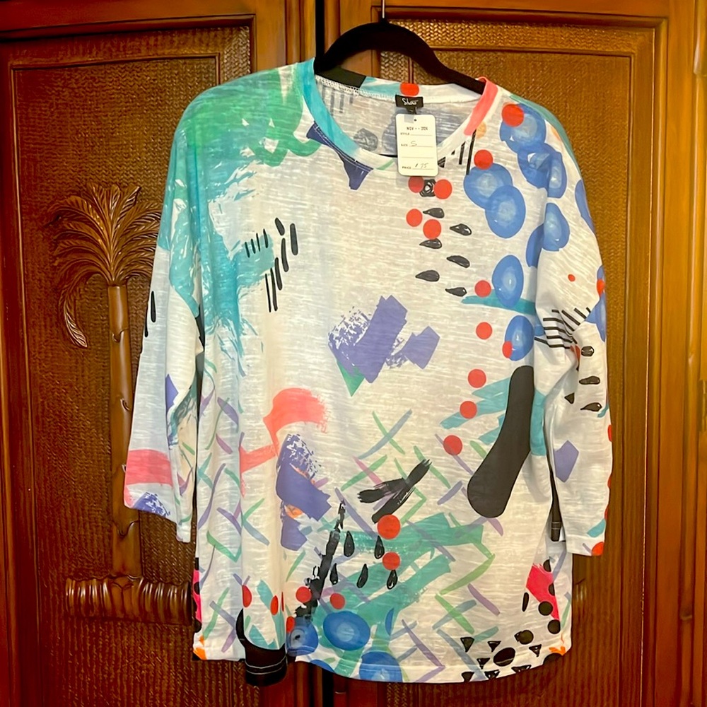Stunning, artsy, painterly NWT Shana SZ SM top.